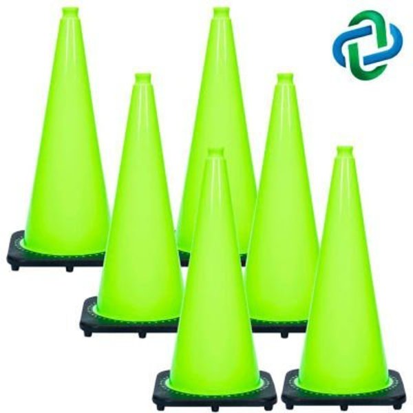 Gec Mr. Chain Traffic Cones, 28inH, 14in x 14in Base, 7 lbs, PVC, Safety Green, 6/Pack 97514-6
